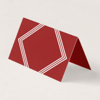 Modern Dark Red and Triple White Borders Geometric Place Card