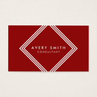 Modern Dark Red and White Borders Geometric Business Card