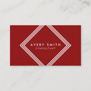 Modern Dark Red and White Borders Geometric Business Card