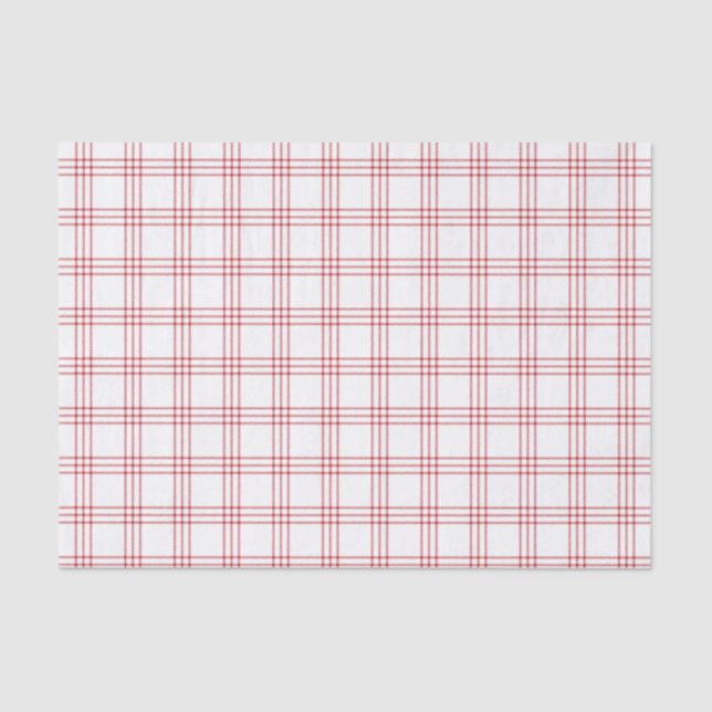 Modern Dark Red and White Plaid Tissue Paper (Front)