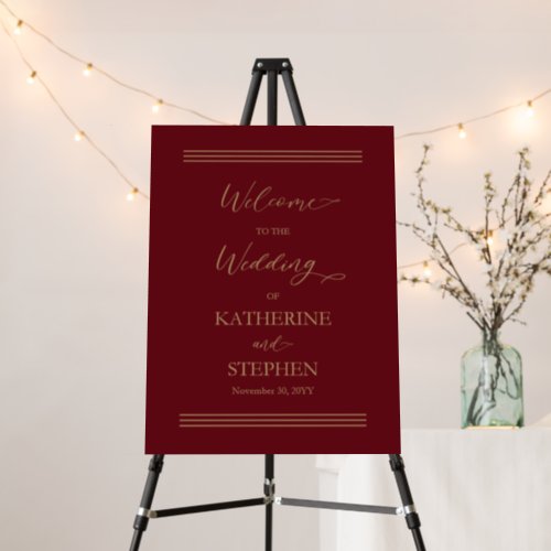 Modern Dark Red  Antique Gold Minimalist Wedding Foam Board