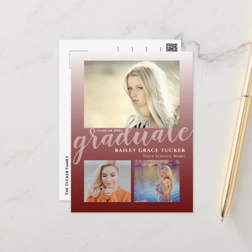 Modern Dark Red Burgundy Ombre Graduate Graduation Postcard