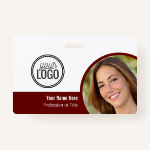 Modern Dark Red Color Block Photo Name Tag Badge