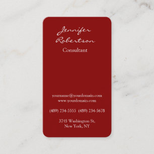 Modern Dark Red Color Handwriting Plain Unique Business Card