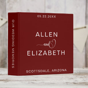 Modern Dark Red Customized Bride and Groom 3 Ring Binder