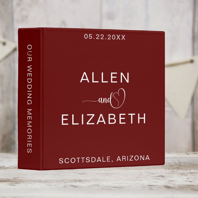 Modern Dark Red Customized Bride and Groom 3 Ring Binder (Creator Uploaded)