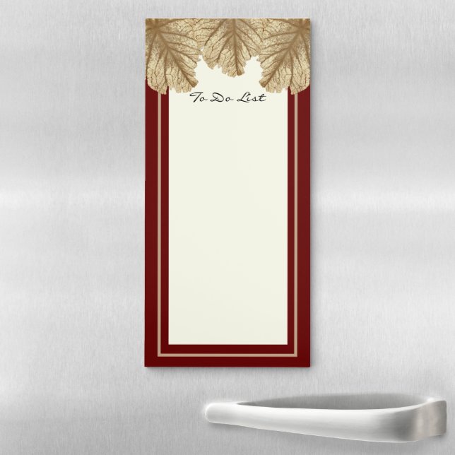 Modern Dark Red Faux Gold To Do List Refrigerator Magnetic Notepad (In Situ)