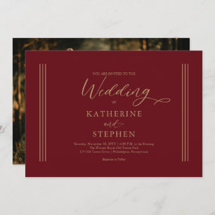 Modern Dark Red Minimalist Wedding Invitation