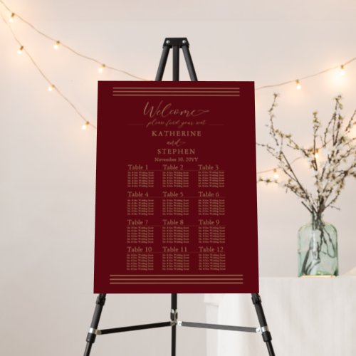 Modern Dark Red Minimalist Wedding Seating Chart   Foam Board