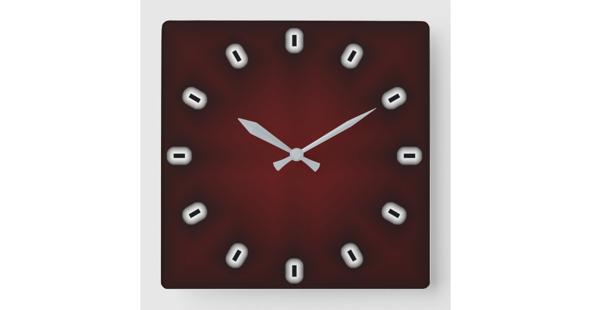 Modern dark red square wall clock Zazzle