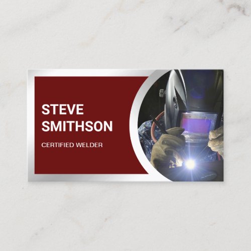 Modern Dark Red Steel Welding Fabricator Welder Business Card