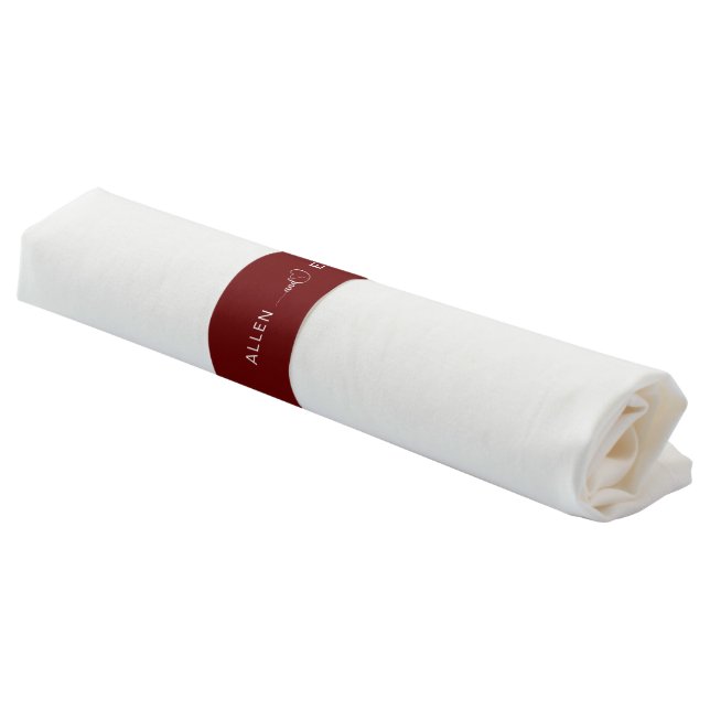 Modern Dark Red Stylish Personalized Wedding Napkin Bands (Angled)