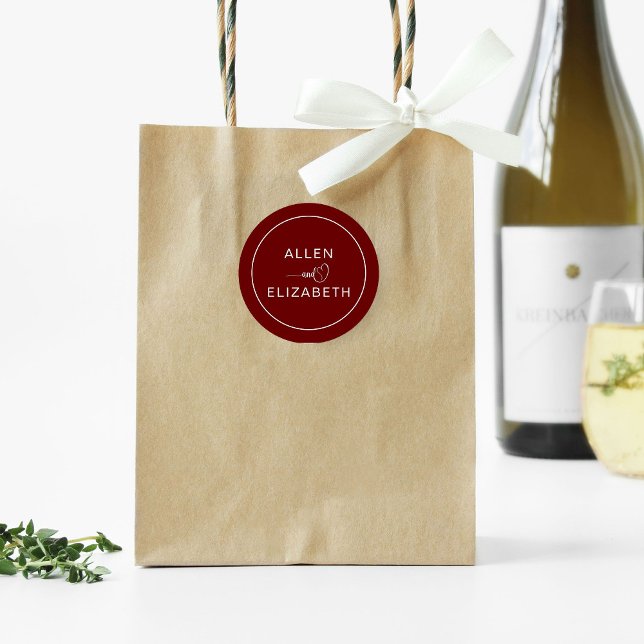 Modern Dark Red Stylish Wedding Envelope Classic Round Sticker (Creator Uploaded)