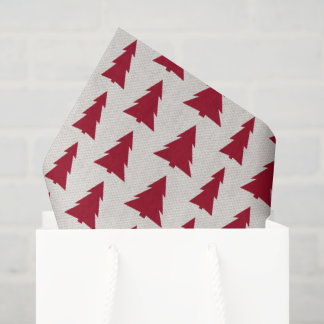 Modern Dark Red Trees Beige Faux Texture Pattern Tissue Paper