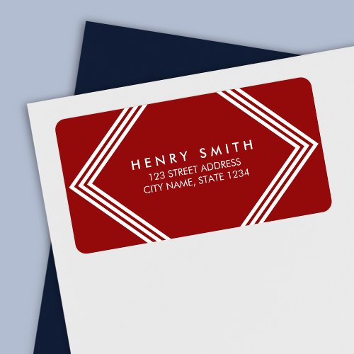 Modern Dark Red  White Borders Geometric Address Label