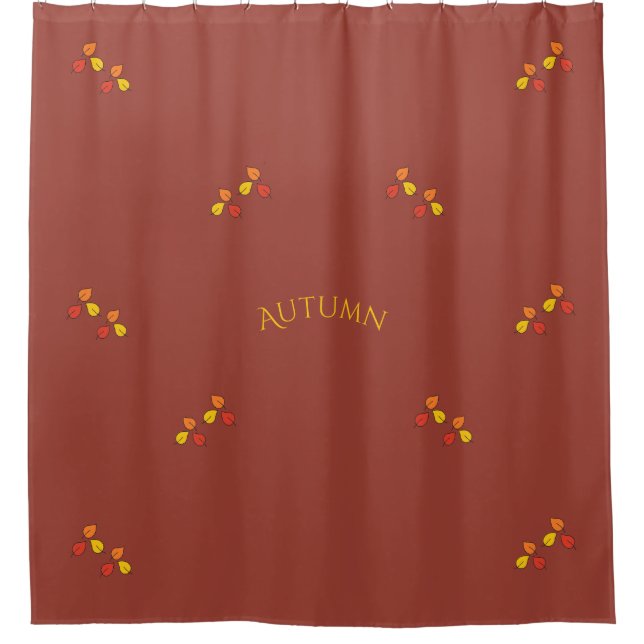 Modern Dark Red with Gold Autumn Leaves Fall Shower Curtain (Front)