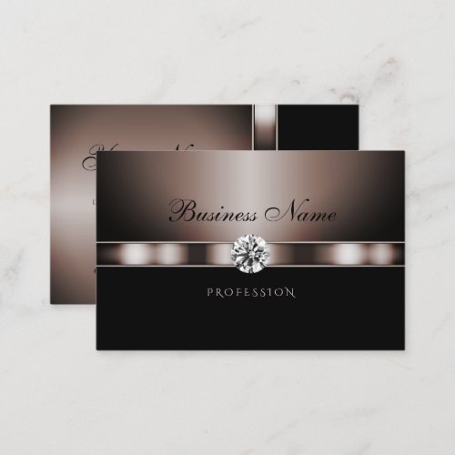 Modern Dark Rose Gold and Black with Rhinestones Business Card