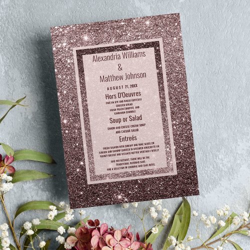 Modern dark rose gold glam glitter Wedding Menu