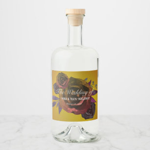 Modern Dark Roses on Gold Watercolor Liquor Bottle Label