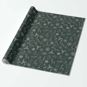 Modern Dark Sage Green Cute Christmas Pattern Wrapping Paper