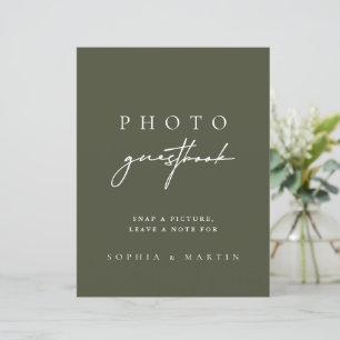 Modern Dark Sage Green Photo Guestbook Sign