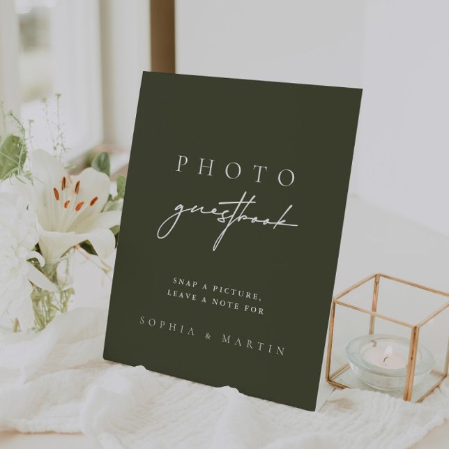 Modern Dark Sage Green Photo Guestbook Sign (Modern Dark Sage Green Photo Guestbook Sign)