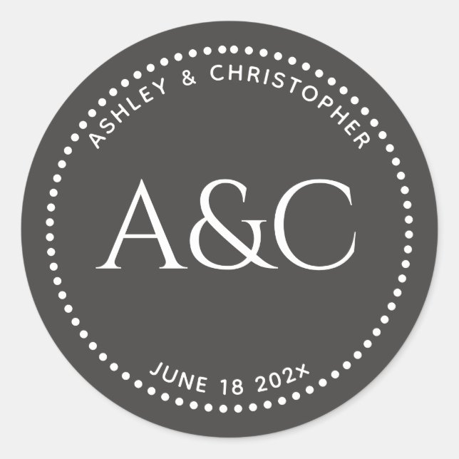 Modern Dark Slate Dot Ring Monogram Classic Round Sticker (Front)