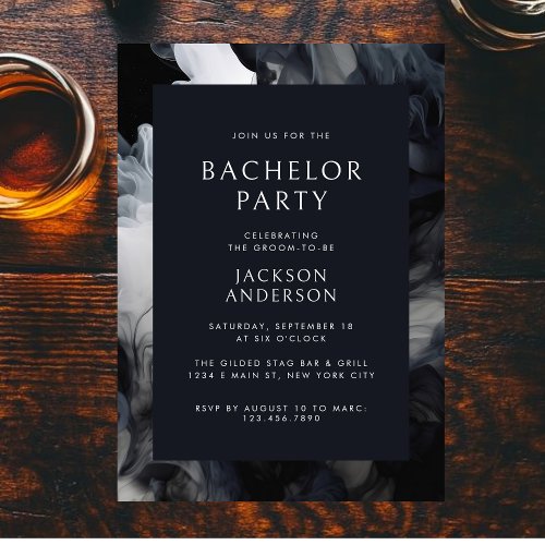 Modern Dark Smoky Gray Elegant Bachelor Party Invitation