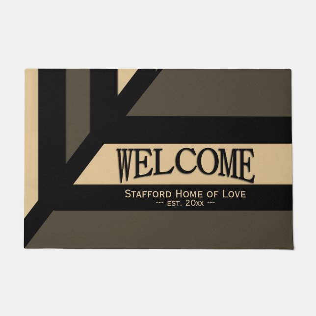 Modern Dark Stripe Name and Established Date  Doormat (Front)