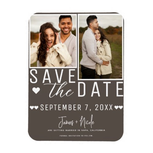 Modern Dark Taupe Save the Date  2 Photo Wedding Magnet