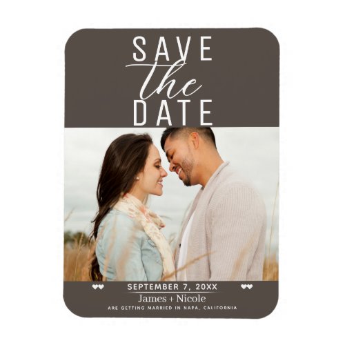 Modern Dark Taupe Save the Date Wedding Photo Magnet