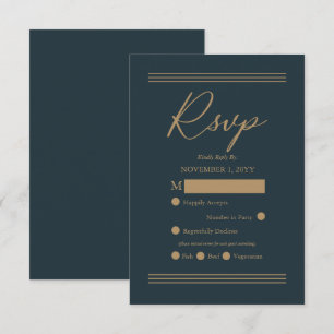 Modern Dark Teal  Antique Gold Minimalist RSVP