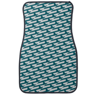 Modern Dark Teal Geometric Pattern on Light Gray Car Floor Mat