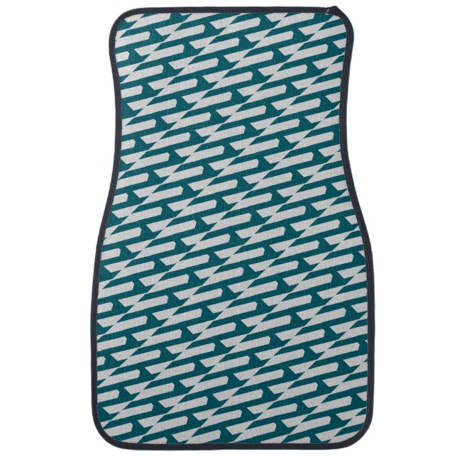 Modern Dark Teal Geometric Pattern on Light Gray Car Floor Mat (Front)