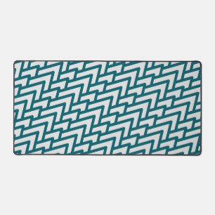 Modern Dark Teal Geometric Pattern on Light Gray Desk Mat