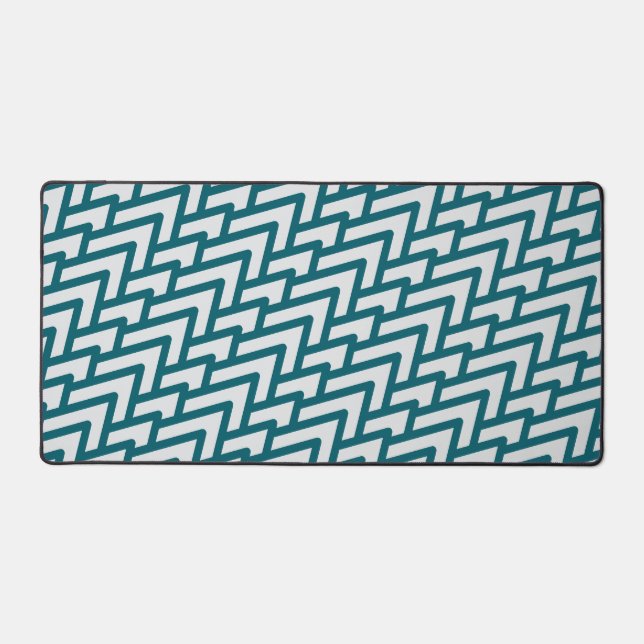 Modern Dark Teal Geometric Pattern on Light Gray Desk Mat (Front)