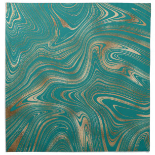 Modern Dark Teal Gold Foil Marble Pattern Cloth Napkin