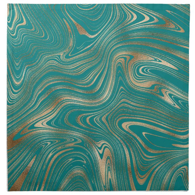 Modern Dark Teal Gold Foil Marble Pattern Cloth Napkin (Front)