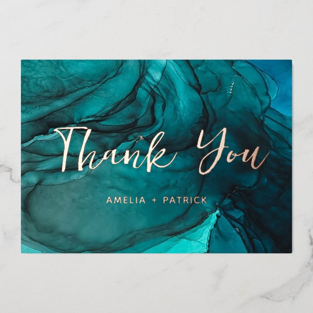 modern Dark Teal watercolor wedding thank you  Foil Invitation (Front)