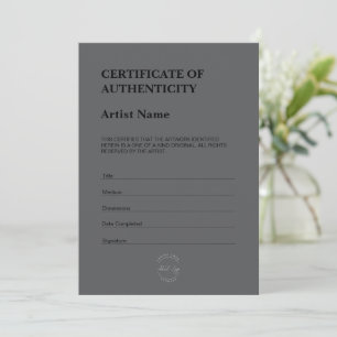 Modern Dark Theme Certificate of Authenticity Thank You Card