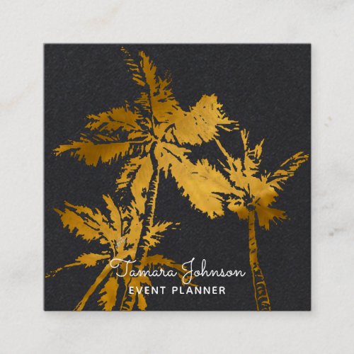 Modern Dark Tropical Gold Palm Trees Professional Square Business Card