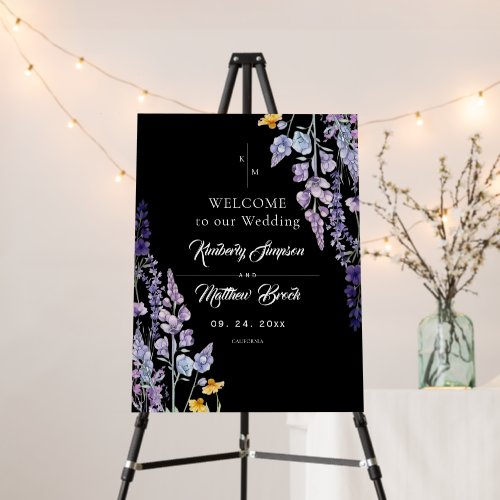 Modern Dark Wildflower Rustic Wedding Sign