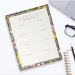 Modern Dark Wildflower Tearaway Weekly Planner Notepad