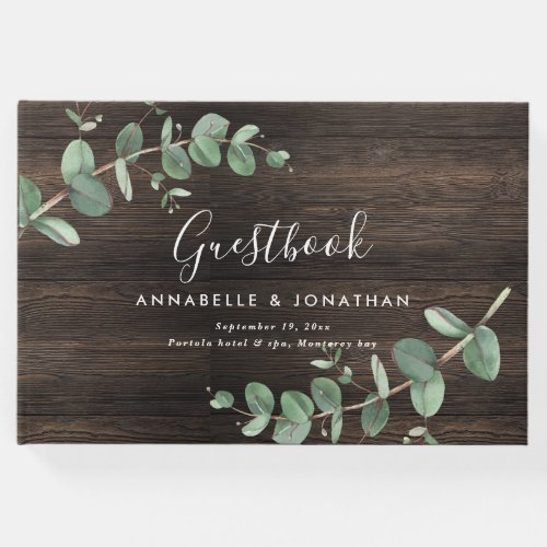 Modern dark wood eucalyptus rustic simple guest book