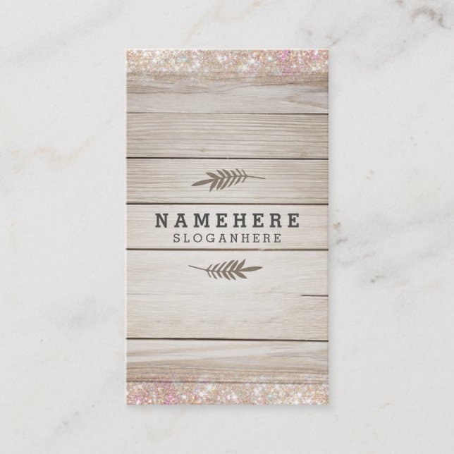 Modern Dark Wood Glitter Vertical Business Card (Front)