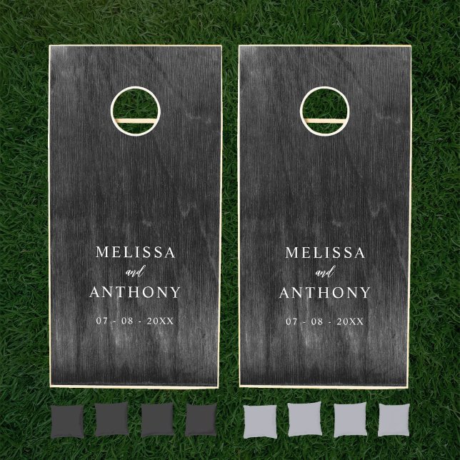 Modern Dark Wood Grain Wedding Cornhole Set (Creator Uploaded)