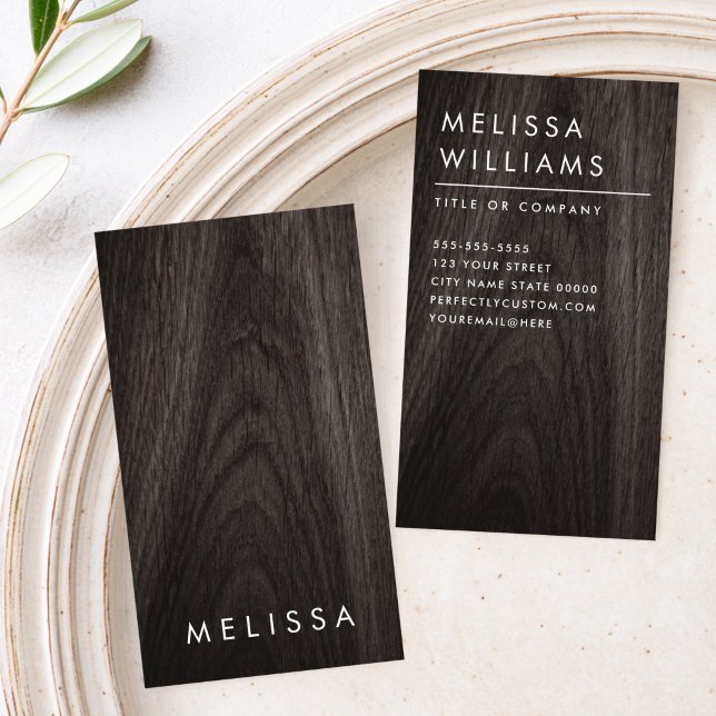 Modern dark wood minimalist professional vertical business card (Modern dark wood minimalist professional vertical business card)