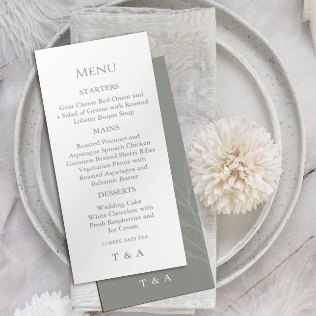 Modern Darker Sage Green Background  Menu (#simpleweddingplacesettingmenu #ElegantWedding #formalweddingmenus#sagegreen #simplemenu)