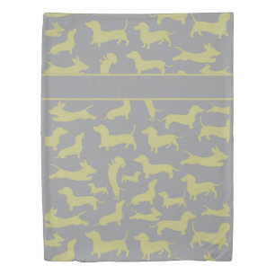 Modern Daschund Silhouettes in Grey and Green Duvet Cover