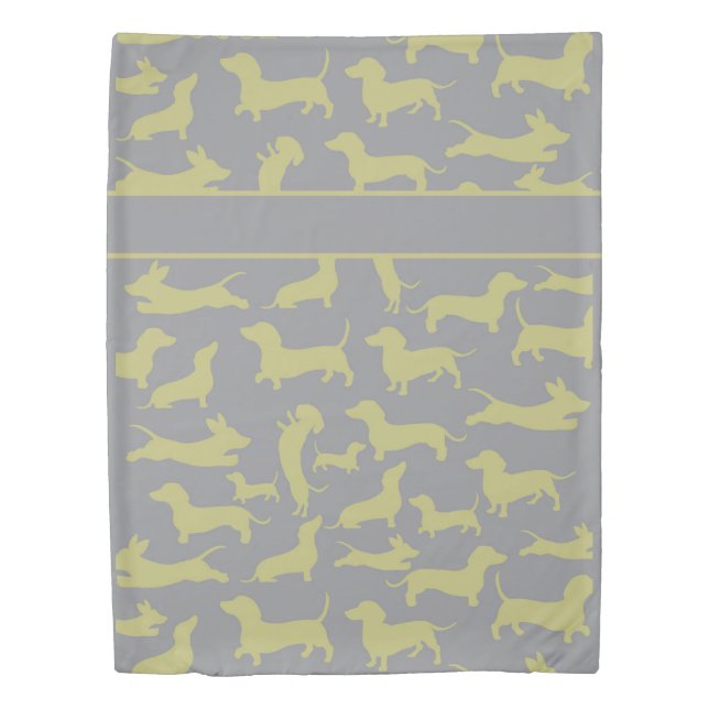 Modern Daschund Silhouettes in Grey and Green  Duvet Cover (Front)